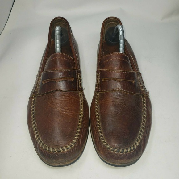 Frye Men’s 10 Distressed Leather Brown Penny Loafers Slip‎ On Shoes
